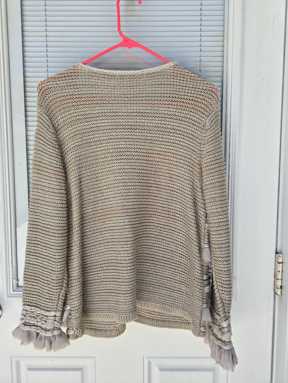 Chico's Neutral Beige Ruffle-Trim Open Cardigan - Picture 5 of 5